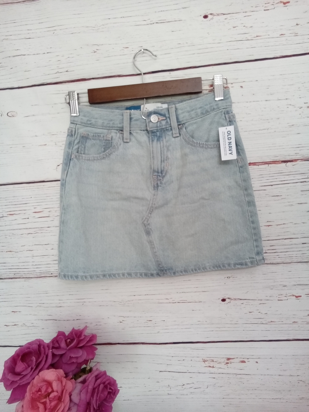 Old Navy Girls High-Rise Adjustable Waist Denim Skirt Light Wash L 10-12